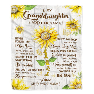 Personalized To My Granddaughter Gift Blanket From Grandma Grandpa Sunflower Laugh Love Live Granddaughter Birthday Idea Graduation Christmas Fleece Blanket | siriusteestore