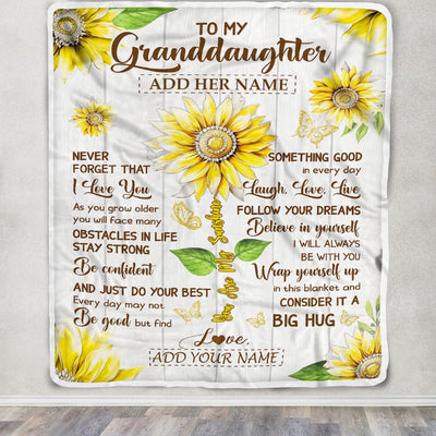Personalized To My Granddaughter Gift Blanket From Grandma Grandpa Sunflower Laugh Love Live Granddaughter Birthday Idea Graduation Christmas Fleece Blanket | siriusteestore