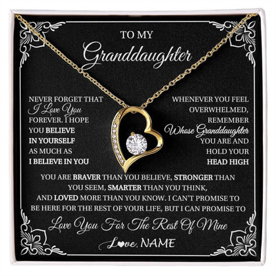 Forever Love Necklace 18K Yellow Gold Finish | 1 | Personalized To My Granddaughter Gift From Grandma Necklace I Love You Believe In You Granddaughter Birthday Gifts Christmas Customized Gift Box Message Card | siriusteestore