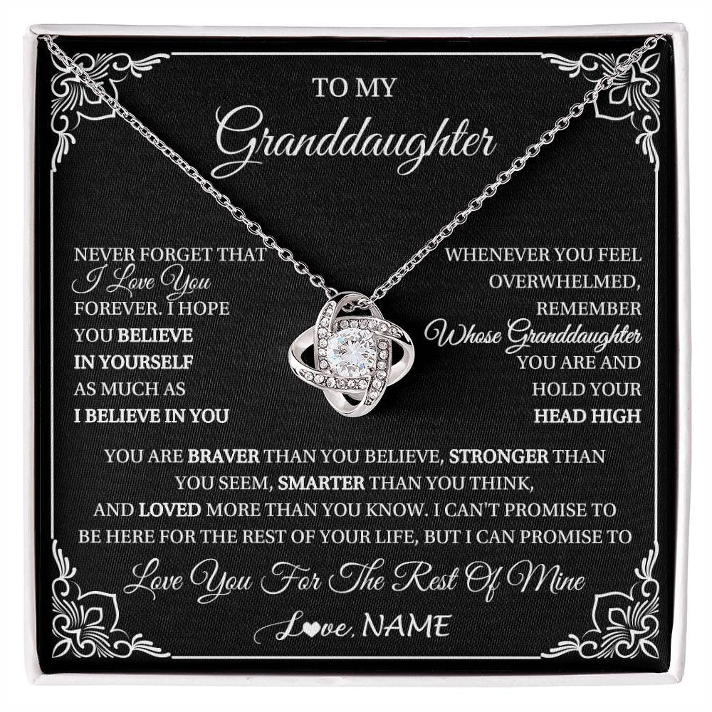 Love Knot Necklace 14K White Gold Finish | 1 | Personalized To My Granddaughter Gift From Grandma Necklace I Love You Believe In You Granddaughter Birthday Gifts Christmas Customized Gift Box Message Card | siriusteestore