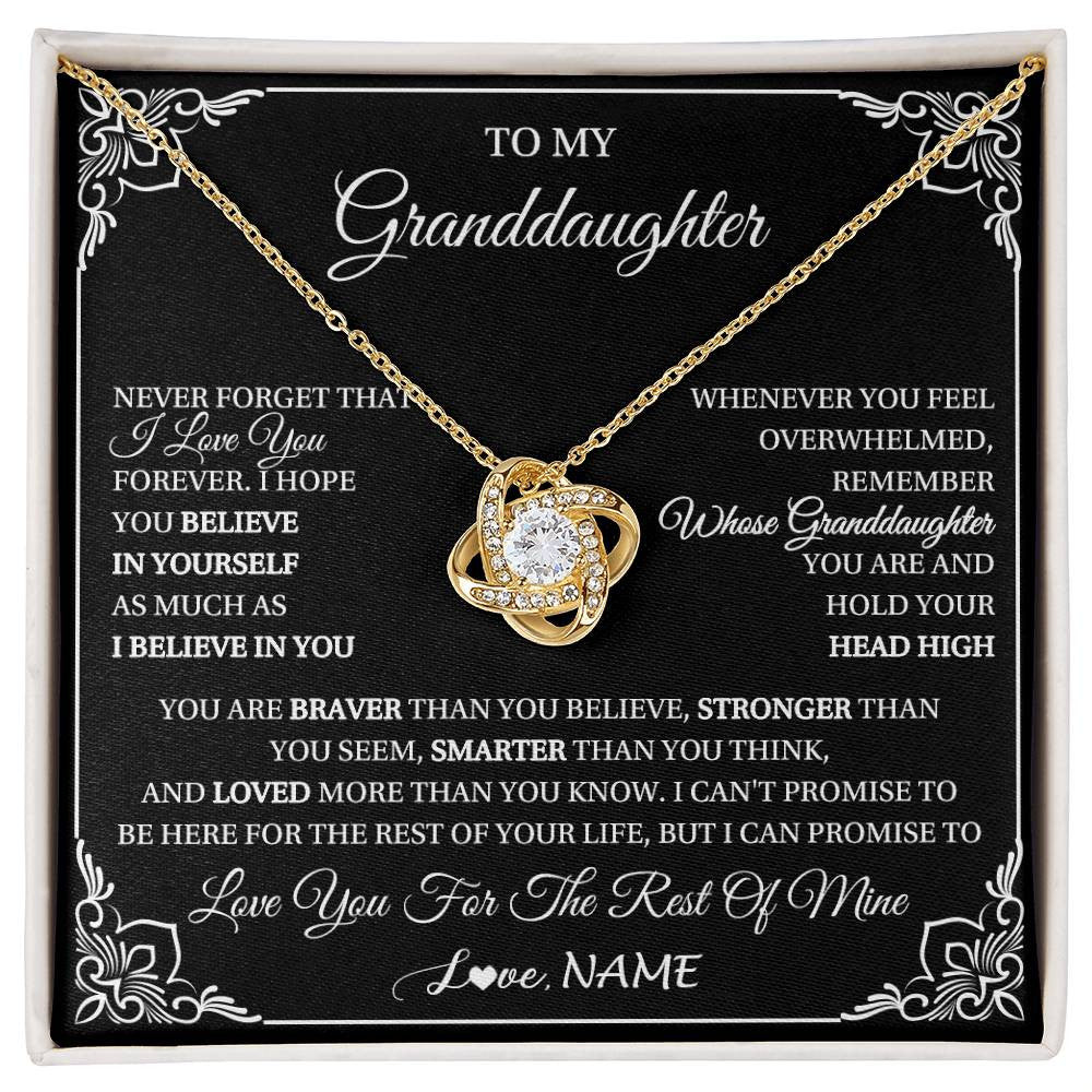 Love Knot Necklace 18K Yellow Gold Finish | 1 | Personalized To My Granddaughter Gift From Grandma Necklace I Love You Believe In You Granddaughter Birthday Gifts Christmas Customized Gift Box Message Card | siriusteestore