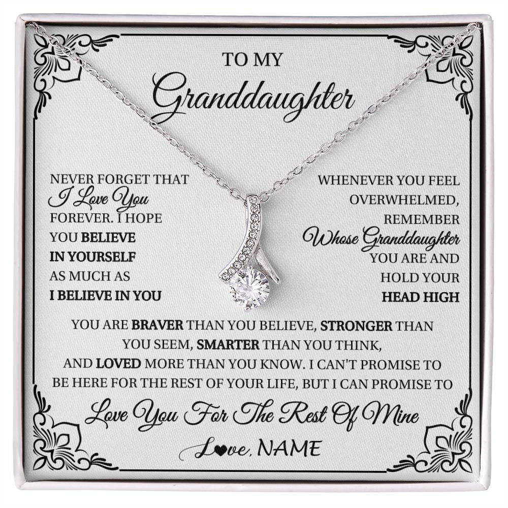 Alluring Beauty Necklace 14K White Gold Finish | 1 | Personalized To My Granddaughter Gift Necklace From Grandma Necklace I Love You Believe In You Granddaughter Birthday Gifts Christmas Customized Gift Box Message Card | siriusteestore