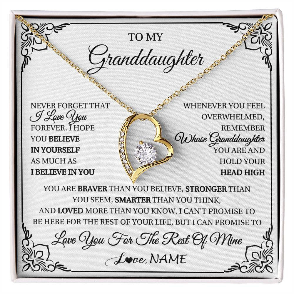 Forever Love Necklace 18K Yellow Gold Finish | 1 | Personalized To My Granddaughter Gift Necklace From Grandma Necklace I Love You Believe In You Granddaughter Birthday Gifts Christmas Customized Gift Box Message Card | siriusteestore