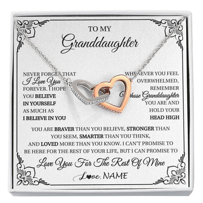 Interlocking Hearts Necklace Stainless Steel & Rose Gold Finish | 1 | Personalized To My Granddaughter Gift Necklace From Grandma Necklace I Love You Believe In You Granddaughter Birthday Gifts Christmas Customized Gift Box Message Card | siriusteestore