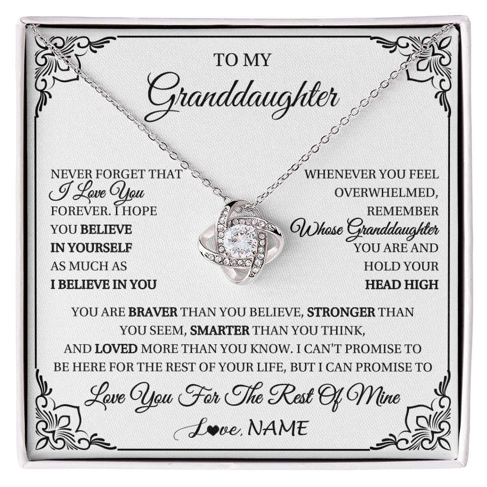 Love Knot Necklace 14K White Gold Finish | 1 | Personalized To My Granddaughter Gift Necklace From Grandma Necklace I Love You Believe In You Granddaughter Birthday Gifts Christmas Customized Gift Box Message Card | siriusteestore