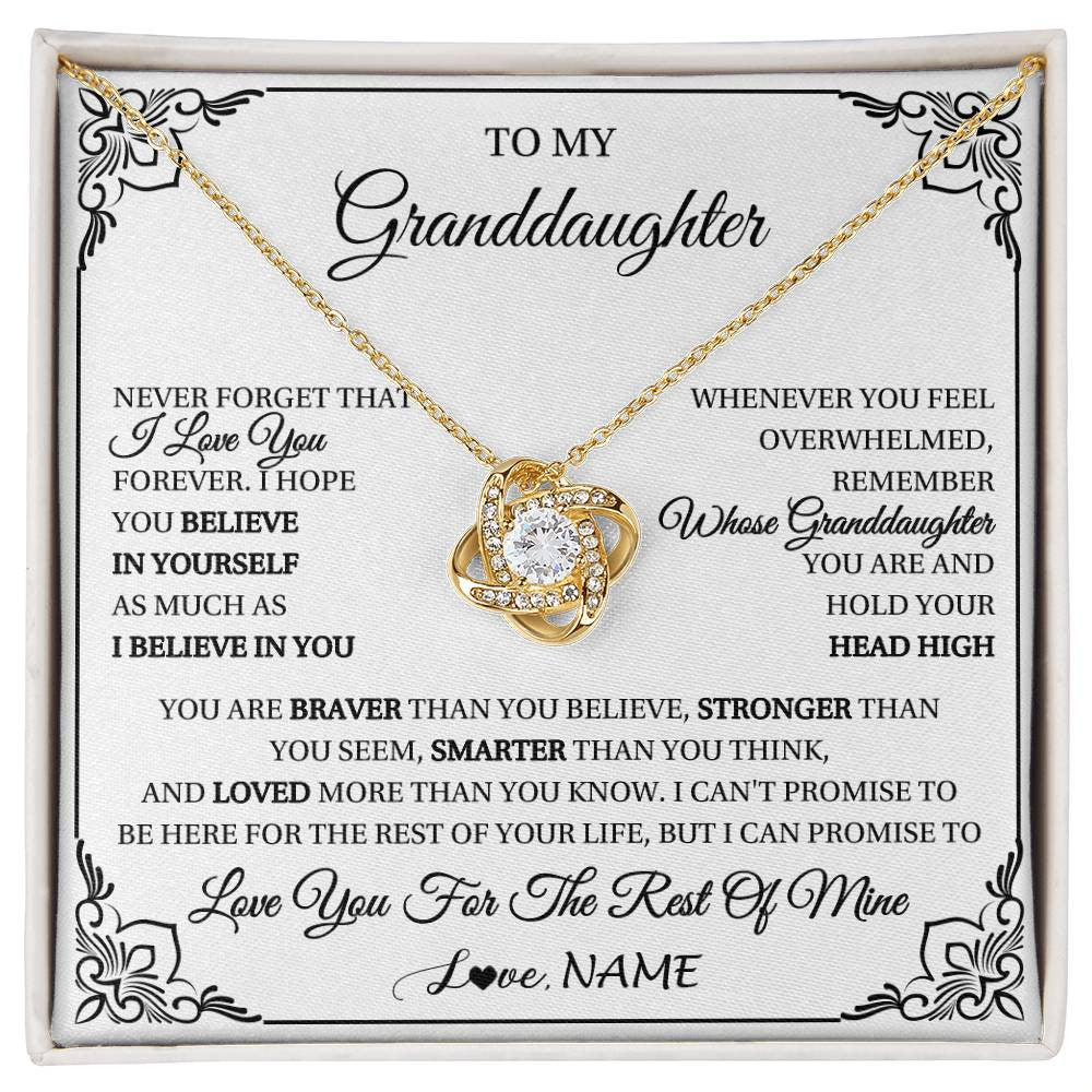 Love Knot Necklace 18K Yellow Gold Finish | 1 | Personalized To My Granddaughter Gift Necklace From Grandma Necklace I Love You Believe In You Granddaughter Birthday Gifts Christmas Customized Gift Box Message Card | siriusteestore