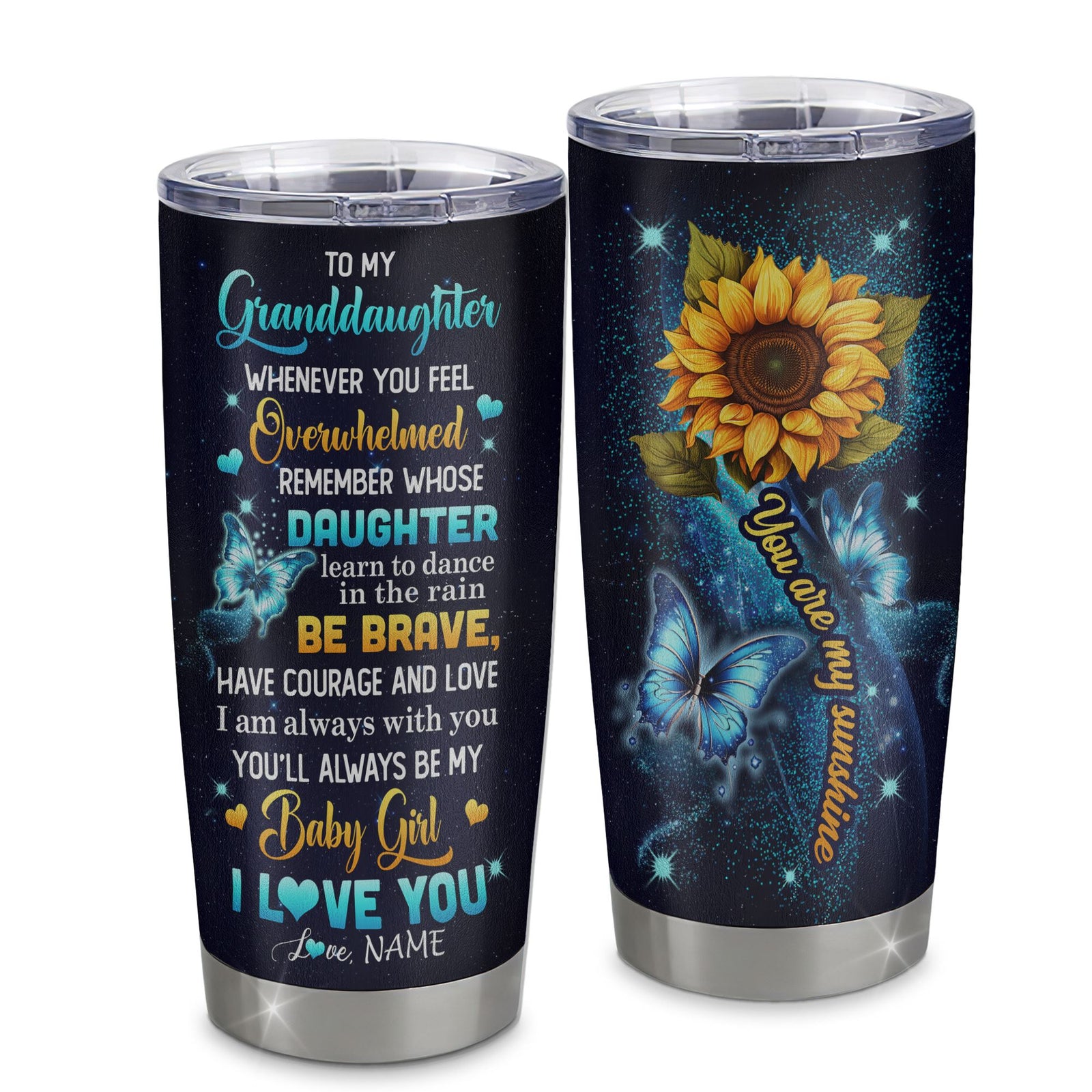 Personalized To My Granddaughter Gift Tumbler From Grandma Stainless Steel Cup Sunflower My Baby Girl Granddaughter Birthday Graduation Christmas Travel Mug | siriusteestore