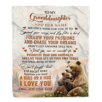 Personalized To My Granddaughter Gifts Blanket From Grandma Bear My Only Wish For You Granddaughter Birthday Gifts Graduation Christmas Fleece Throw Blanket | siriusteestore