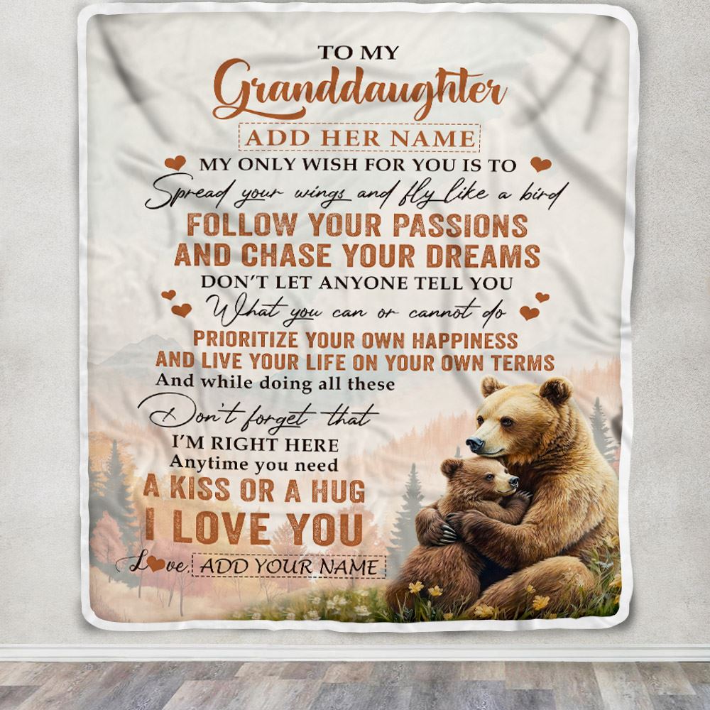 Personalized To My Granddaughter Gifts Blanket From Grandma Bear My Only Wish For You Granddaughter Birthday Gifts Graduation Christmas Fleece Throw Blanket | siriusteestore