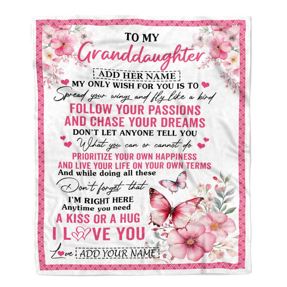 Personalized To My Granddaughter Gifts Blanket From Grandma Butterfly My Only Wish For You Granddaughter Birthday Gifts Graduation Christmas Fleece Blanket | siriusteestore