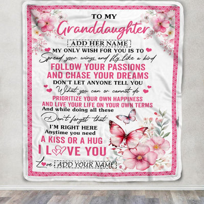 Personalized To My Granddaughter Gifts Blanket From Grandma Butterfly My Only Wish For You Granddaughter Birthday Gifts Graduation Christmas Fleece Blanket | siriusteestore