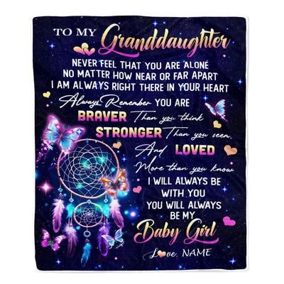 Personalized To My Granddaughter Gifts Blanket From Grandma Dream Catcher Butterfly Girl Granddaughter Birthday Graduation Christmas Customized Fleece Blanket | siriusteestore