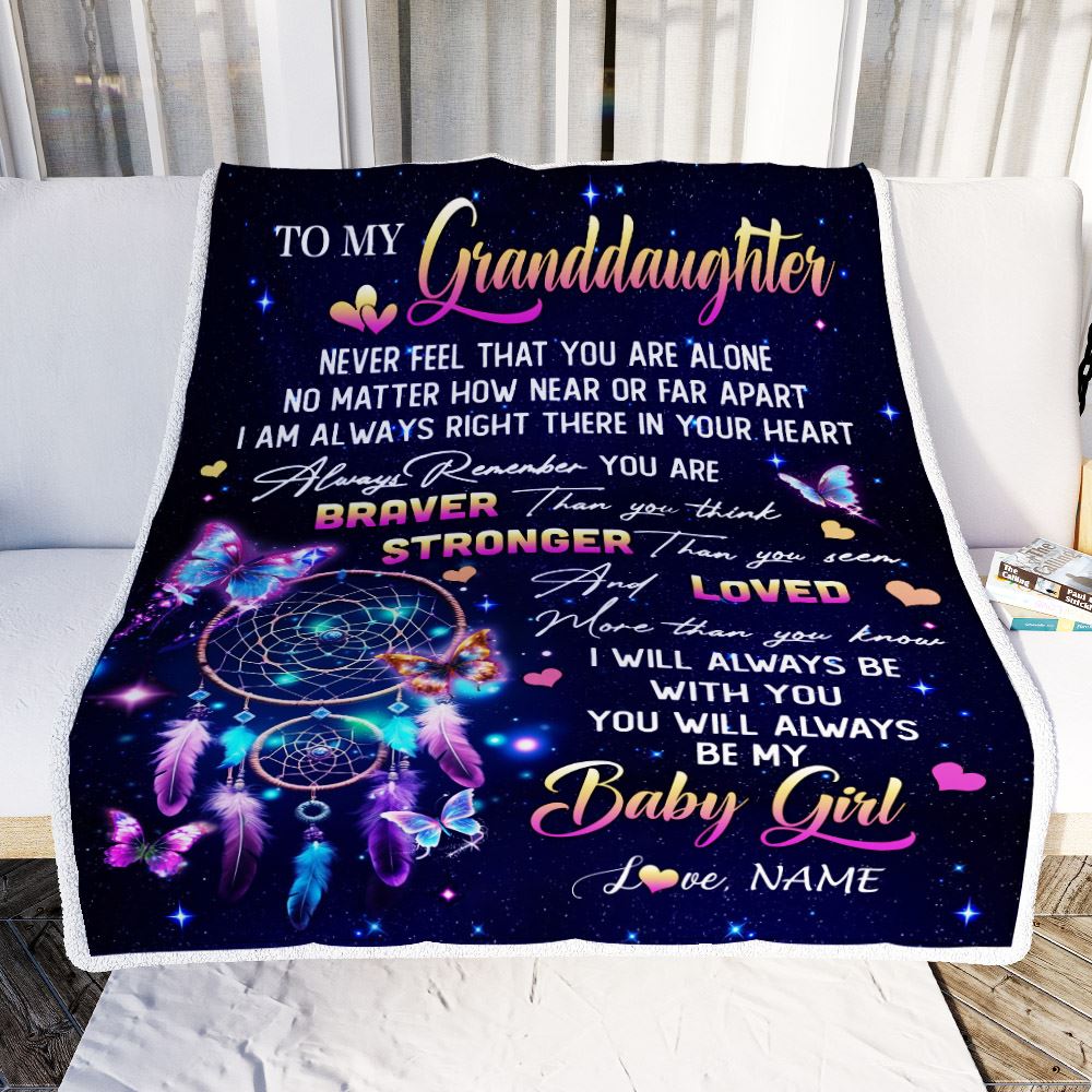 Personalized To My Granddaughter Gifts Blanket From Grandma Dream Catcher Butterfly Girl Granddaughter Birthday Graduation Christmas Customized Fleece Blanket | siriusteestore