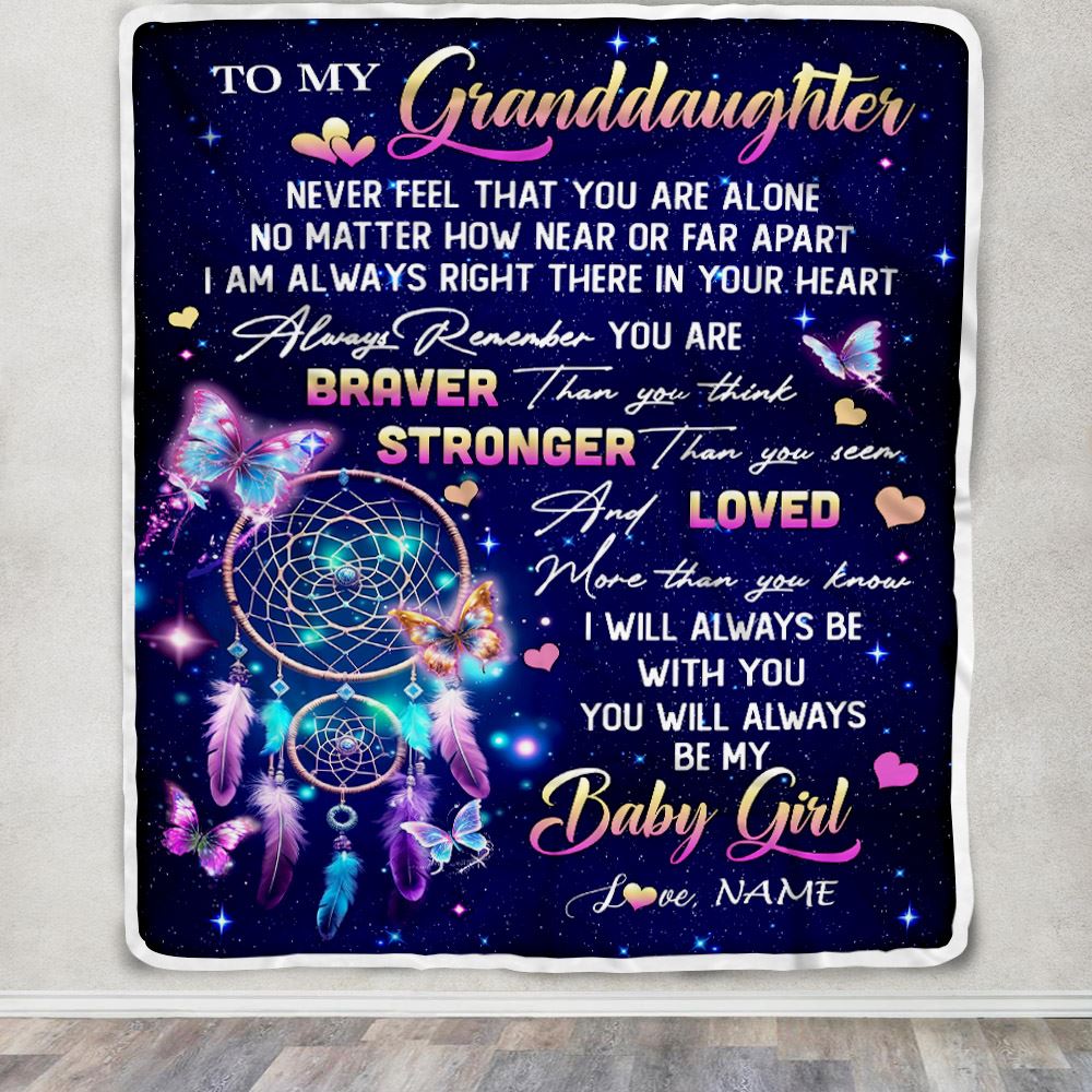 Personalized To My Granddaughter Gifts Blanket From Grandma Dream Catcher Butterfly Girl Granddaughter Birthday Graduation Christmas Customized Fleece Blanket | siriusteestore