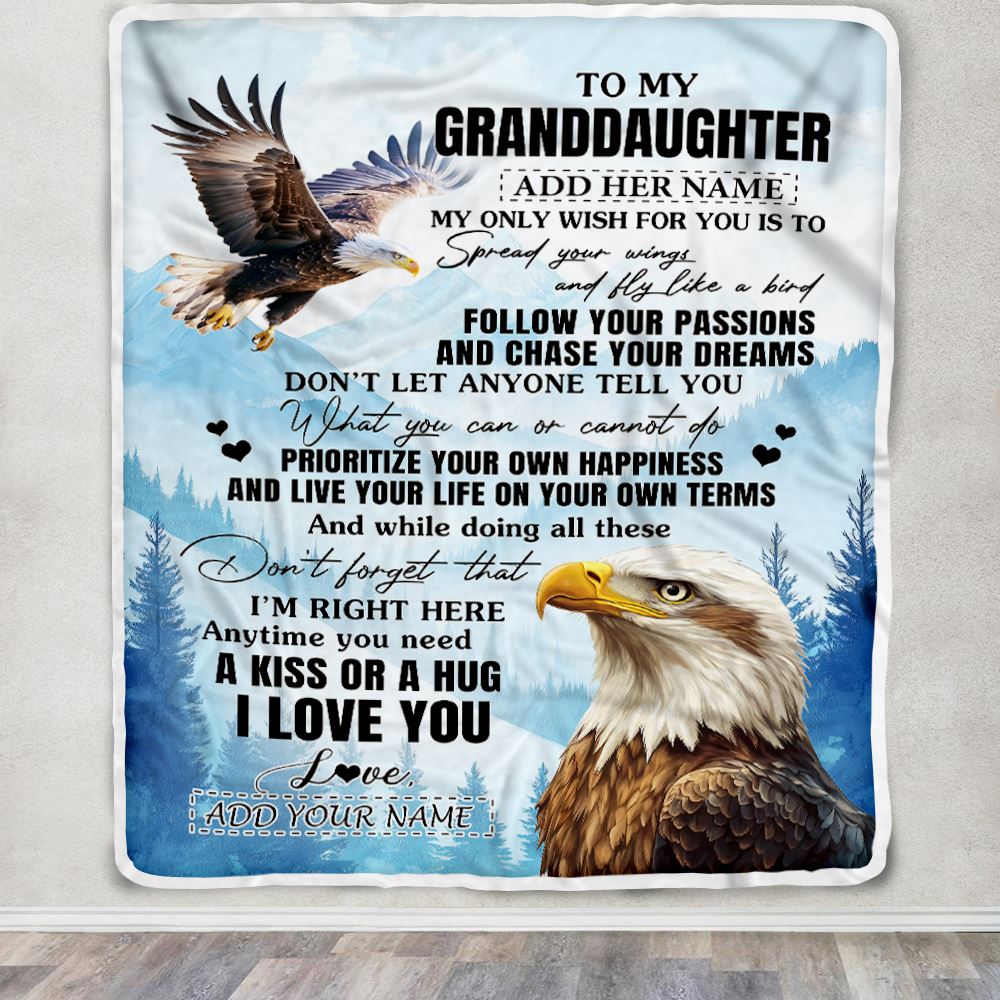 Personalized To My Granddaughter Gifts Blanket From Grandma Eagle My Only Wish For You Granddaughter Birthday Gifts Graduation Christmas Fleece Throw Blanket | siriusteestore