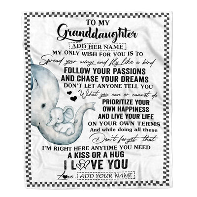 Personalized To My Granddaughter Gifts Blanket From Grandma Elephant My Only Wish For You Granddaughter Birthday Gifts Graduation Christmas Fleece Blanket | siriusteestore