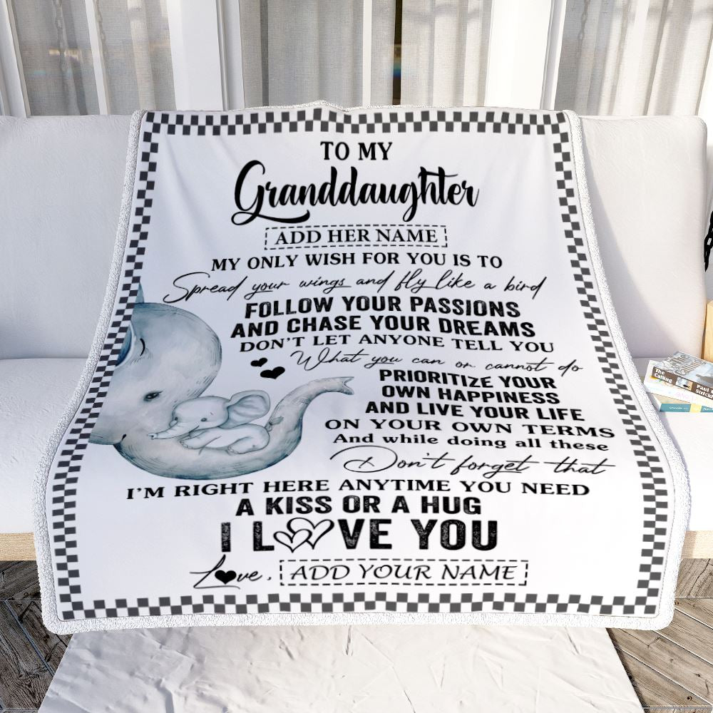 Personalized To My Granddaughter Gifts Blanket From Grandma Elephant My Only Wish For You Granddaughter Birthday Gifts Graduation Christmas Fleece Blanket | siriusteestore
