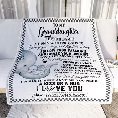 Personalized To My Granddaughter Gifts Blanket From Grandma Elephant My Only Wish For You Granddaughter Birthday Gifts Graduation Christmas Fleece Blanket | siriusteestore
