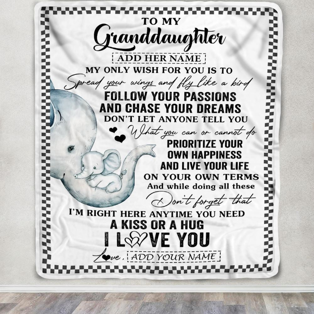 Personalized To My Granddaughter Gifts Blanket From Grandma Elephant My Only Wish For You Granddaughter Birthday Gifts Graduation Christmas Fleece Blanket | siriusteestore