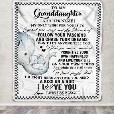 Personalized To My Granddaughter Gifts Blanket From Grandma Elephant My Only Wish For You Granddaughter Birthday Gifts Graduation Christmas Fleece Blanket | siriusteestore