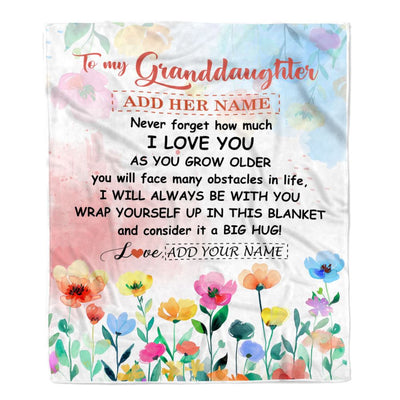 Personalized To My Granddaughter Gifts Blanket From Grandma Floral A Big Hug I Love You Granddaughter Birthday Gifts Graduation Christmas Fleece Throw Blanket | siriusteestore