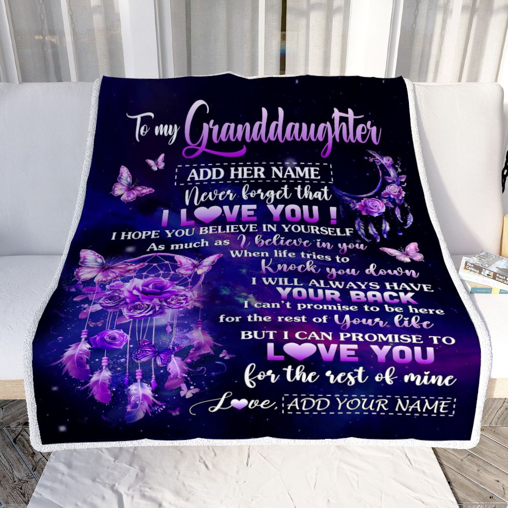 Personalized To My Granddaughter Gifts Blanket From Grandma Floral Butterfly Love You Granddaughter Birthday Gifts Graduation Christmas Fleece Blanket | siriusteestore