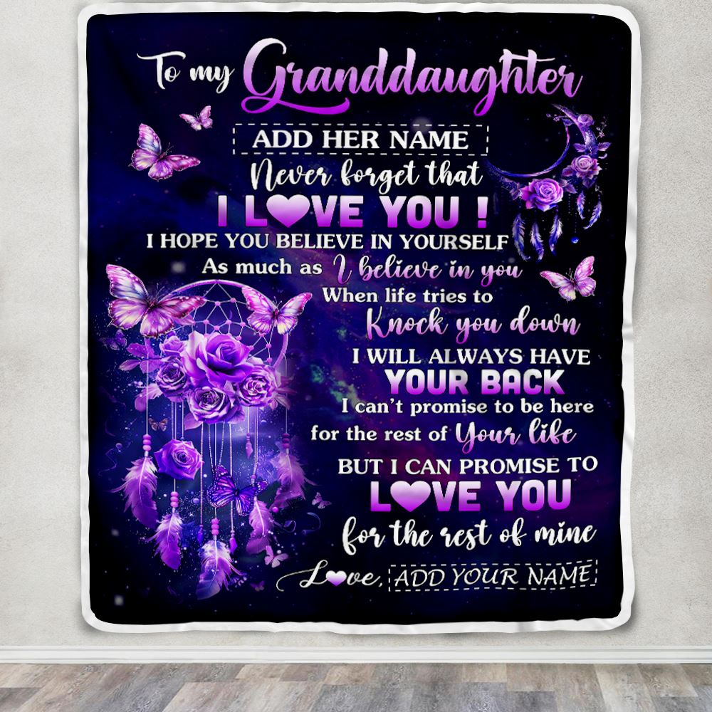Personalized To My Granddaughter Gifts Blanket From Grandma Floral Butterfly Love You Granddaughter Birthday Gifts Graduation Christmas Fleece Blanket | siriusteestore