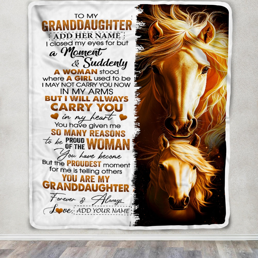 Personalized To My Granddaughter Gifts Blanket From Grandma Grandpa I Close My Eyes Horse Granddaughter Birthday Gifts Graduation Christmas Fleece Blanket | siriusteestore