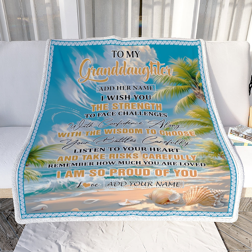 Personalized To My Granddaughter Gifts Blanket From Grandma Grandpa I Wish You The Strength Beach Granddaughter Birthday Gifts Christmas Fleece Blanket | siriusteestore