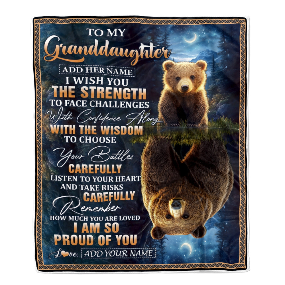 Personalized To My Granddaughter Gifts Blanket From Grandma Grandpa I Wish You The Strength Bear Granddaughter Birthday Gifts Christmas Fleece Blanket | siriusteestore