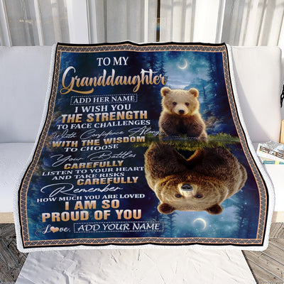 Personalized To My Granddaughter Gifts Blanket From Grandma Grandpa I Wish You The Strength Bear Granddaughter Birthday Gifts Christmas Fleece Blanket | siriusteestore