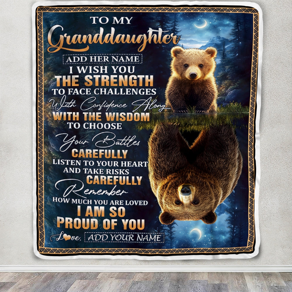 Personalized To My Granddaughter Gifts Blanket From Grandma Grandpa I Wish You The Strength Bear Granddaughter Birthday Gifts Christmas Fleece Blanket | siriusteestore