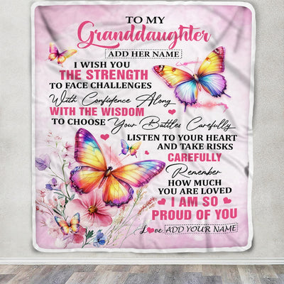 Personalized To My Granddaughter Gifts Blanket From Grandma Grandpa I Wish You The Strength Butterfly Granddaughter Birthday Gifts Christmas Fleece Blanket | siriusteestore