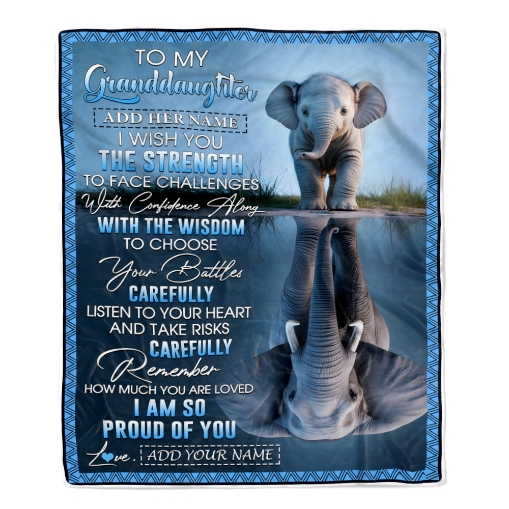 Personalized To My Granddaughter Gifts Blanket From Grandma Grandpa I Wish You The Strength Elephant Granddaughter Birthday Gifts Christmas Fleece Blanket | siriusteestore
