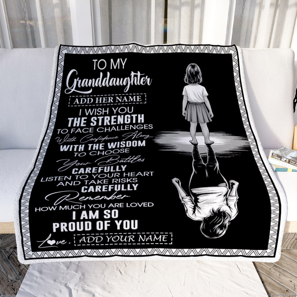 Personalized To My Granddaughter Gifts Blanket From Grandma Grandpa I Wish You The Strength Granddaughter Birthday Gifts Christmas Graduation Fleece Blanket | siriusteestore