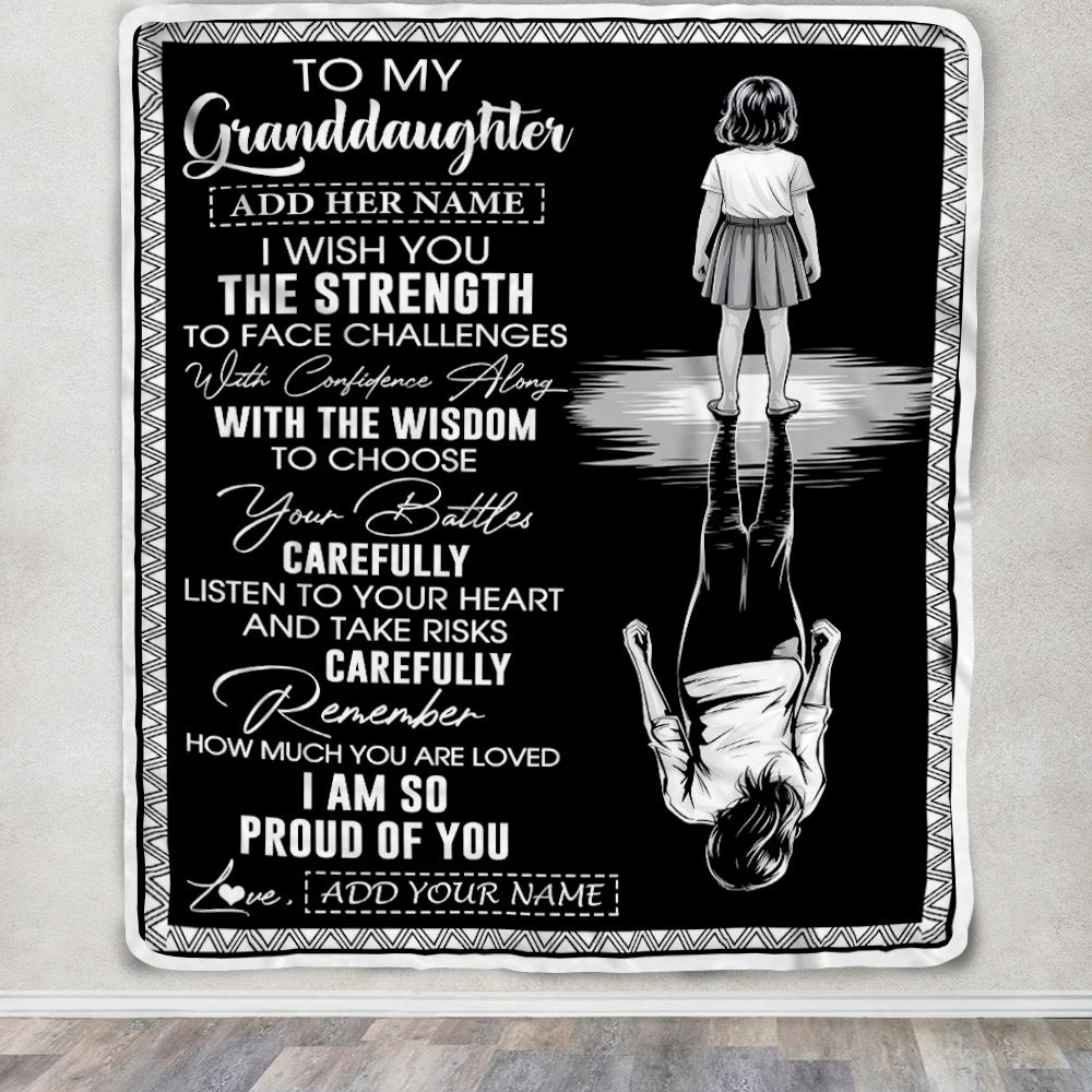 Personalized To My Granddaughter Gifts Blanket From Grandma Grandpa I Wish You The Strength Granddaughter Birthday Gifts Christmas Graduation Fleece Blanket | siriusteestore
