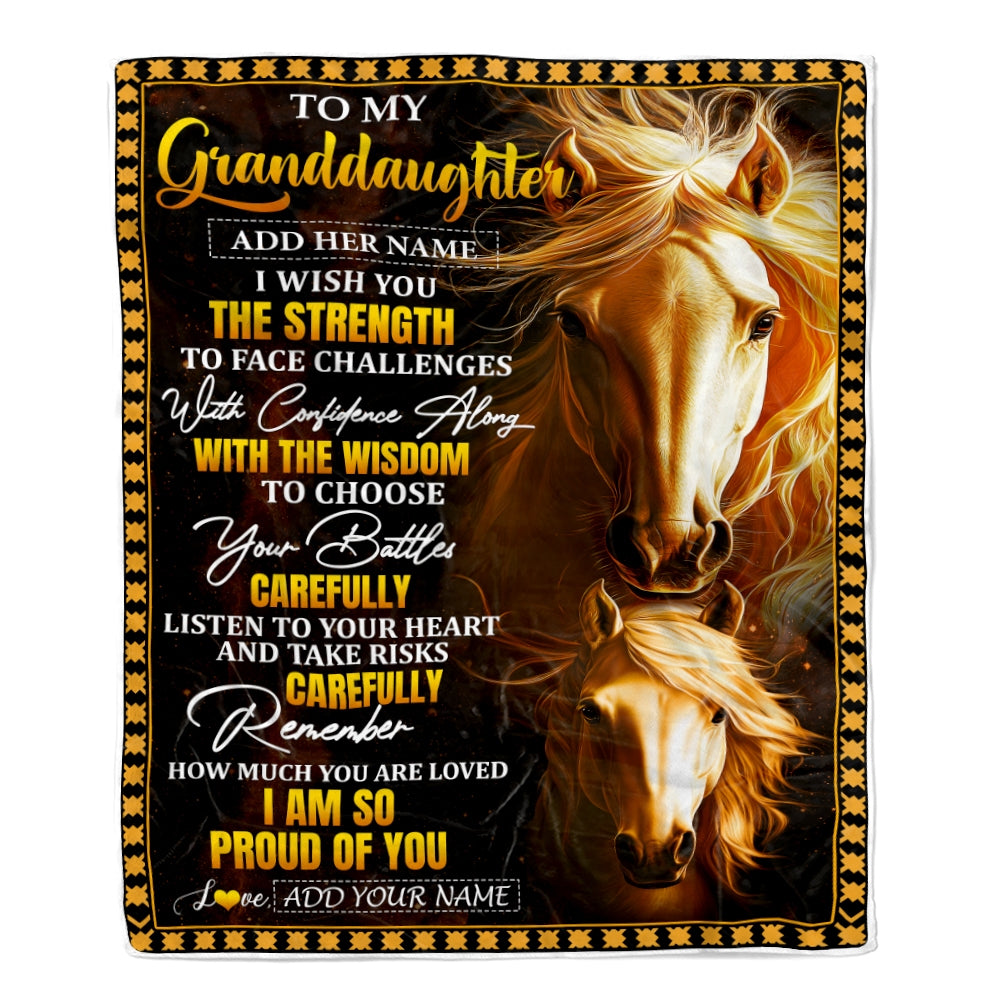 Personalized To My Granddaughter Gifts Blanket From Grandma Grandpa I Wish You The Strength Horse Granddaughter Birthday Gifts Christmas Fleece Blanket | siriusteestore