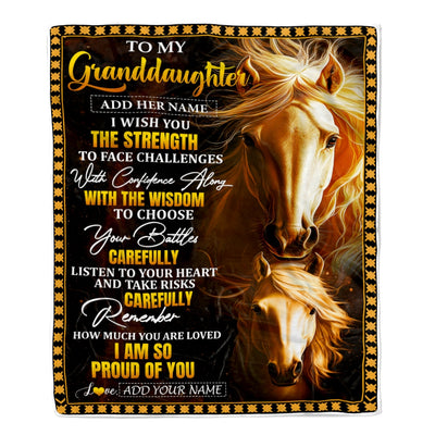 Personalized To My Granddaughter Gifts Blanket From Grandma Grandpa I Wish You The Strength Horse Granddaughter Birthday Gifts Christmas Fleece Blanket | siriusteestore