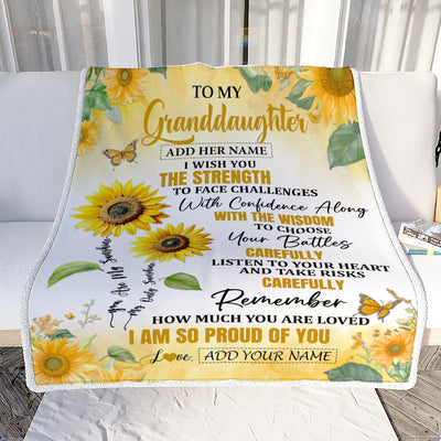 Personalized To My Granddaughter Gifts Blanket From Grandma Grandpa I Wish You The Strength Sunflower Granddaughter Birthday Gifts Christmas Fleece Blanket | siriusteestore