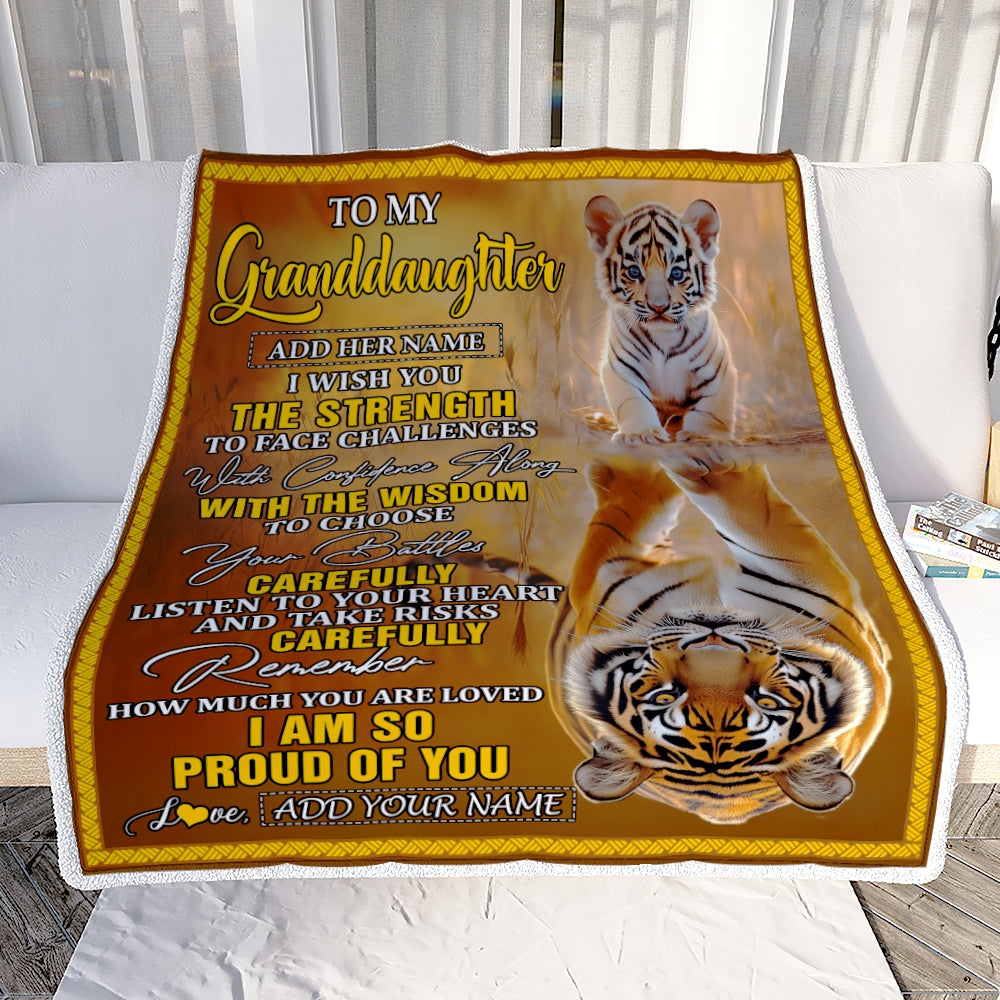 Personalized To My Granddaughter Gifts Blanket From Grandma Grandpa I Wish You The Strength Tiger Granddaughter Birthday Gifts Christmas Fleece Blanket | siriusteestore
