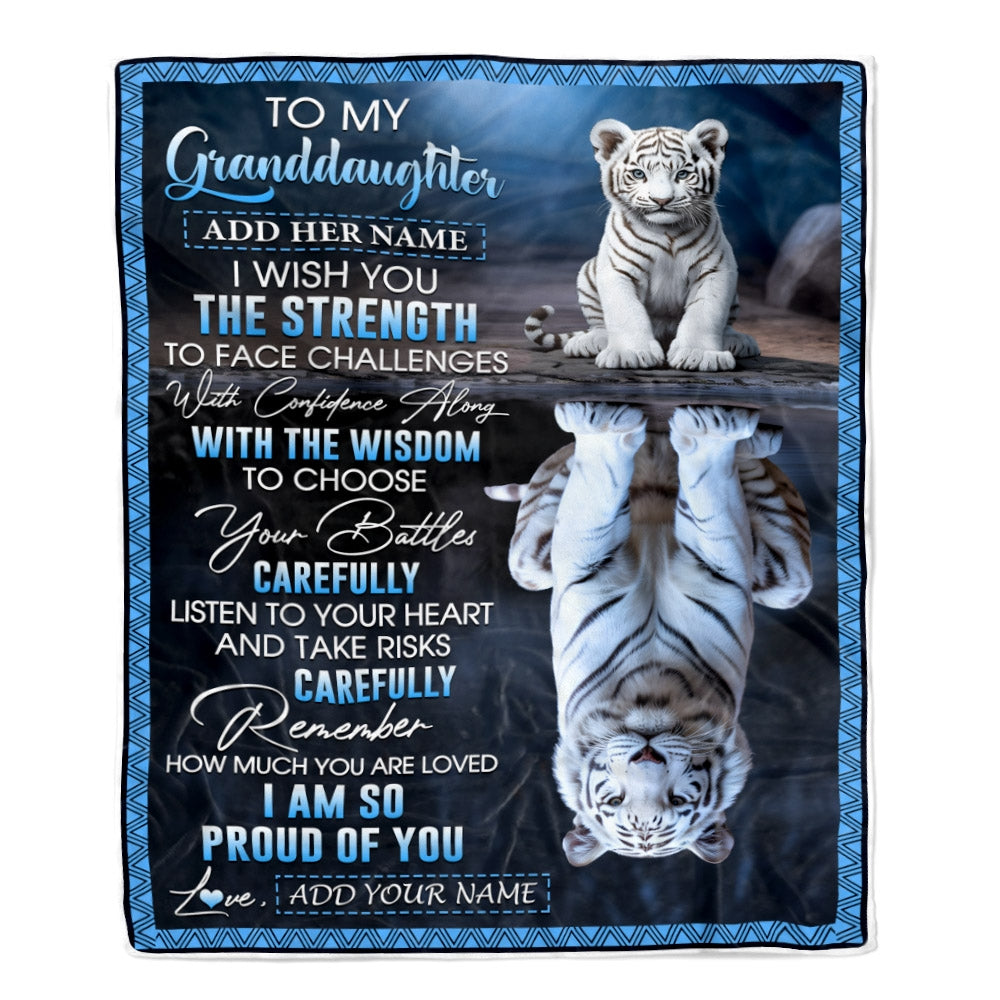 Personalized To My Granddaughter Gifts Blanket From Grandma Grandpa I Wish You The Strength White Tier Granddaughter Birthday Gifts Christmas Fleece Blanket | siriusteestore