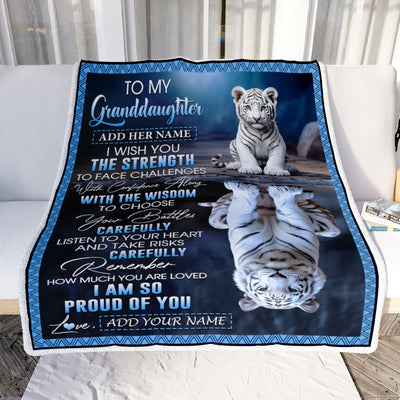 Personalized To My Granddaughter Gifts Blanket From Grandma Grandpa I Wish You The Strength White Tier Granddaughter Birthday Gifts Christmas Fleece Blanket | siriusteestore