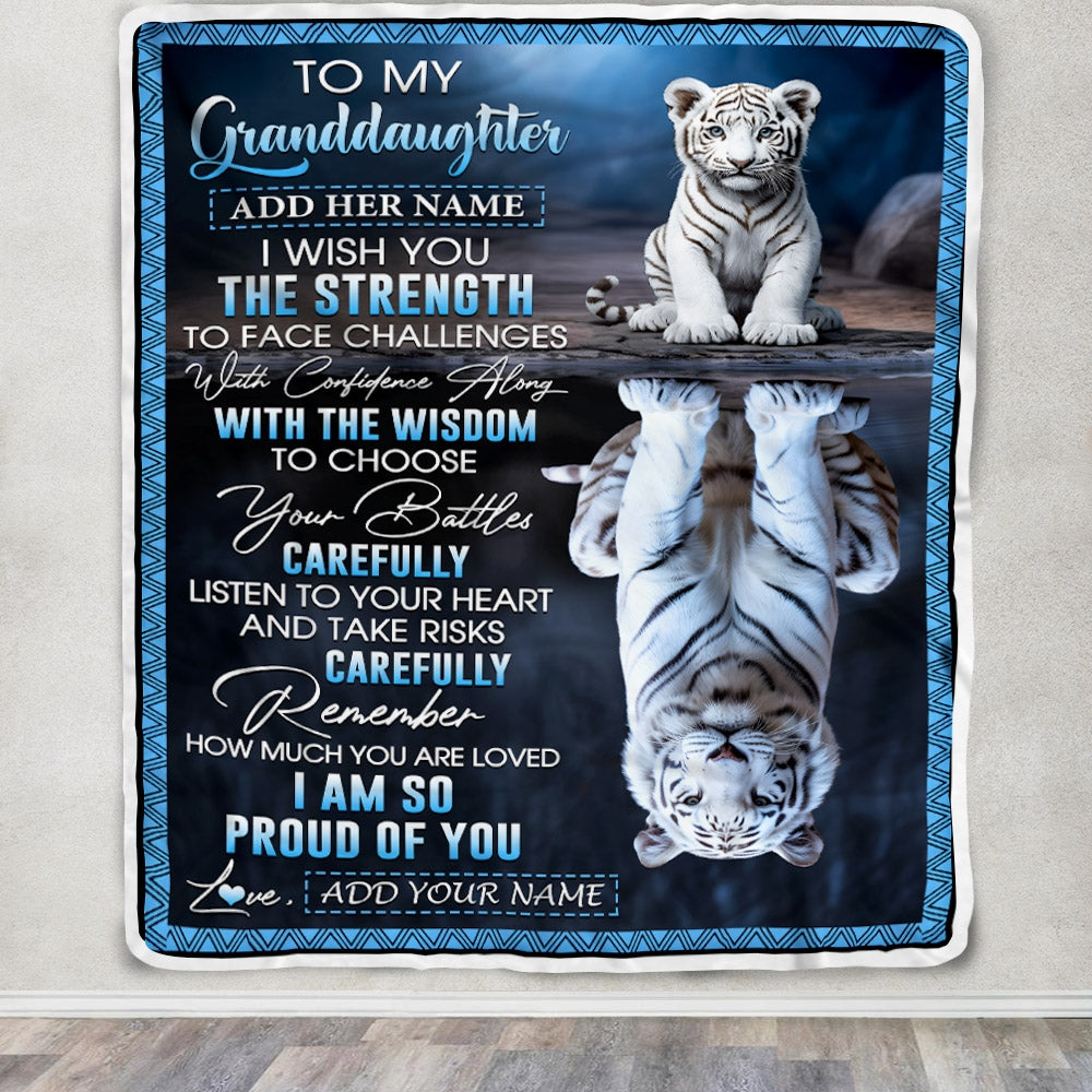 Personalized To My Granddaughter Gifts Blanket From Grandma Grandpa I Wish You The Strength White Tier Granddaughter Birthday Gifts Christmas Fleece Blanket | siriusteestore