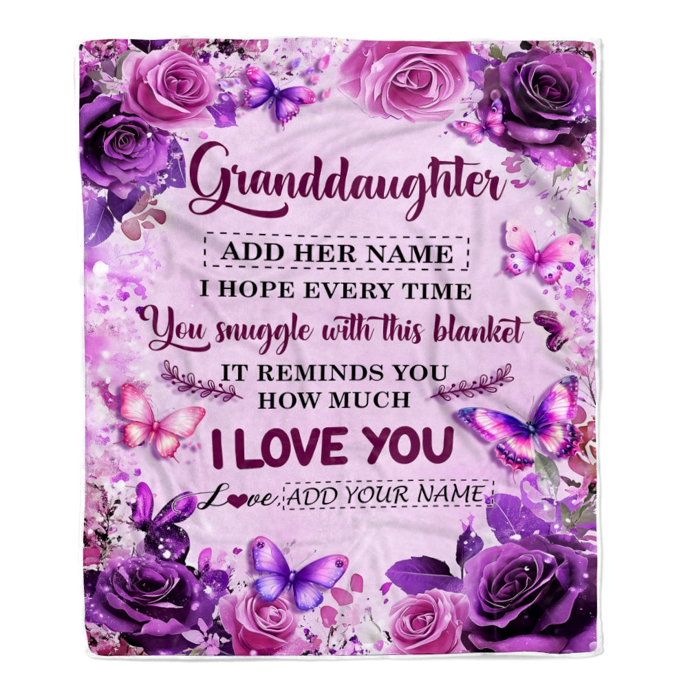 Personalized To My Granddaughter Gifts Blanket From Grandma Grandpa Purple Floral Birthday Gifts For Granddaughter Graduation Christmas Fleece Blanket | siriusteestore