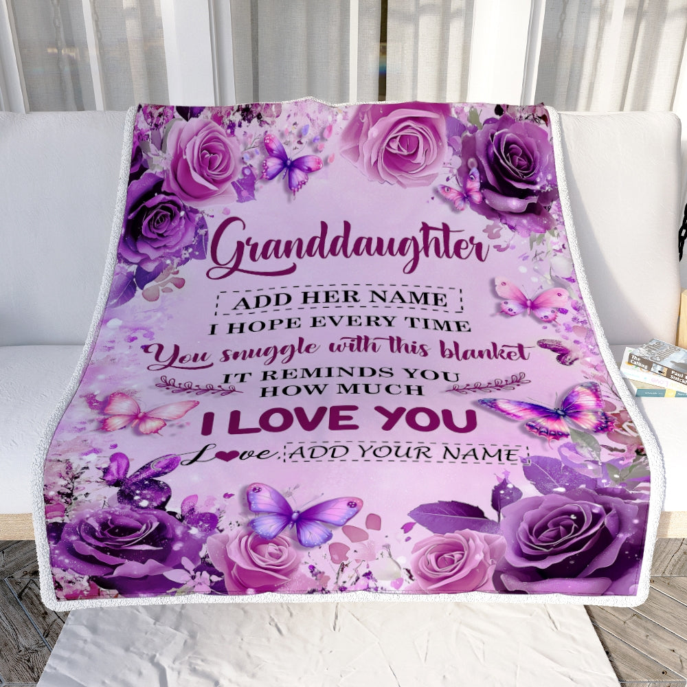 Personalized To My Granddaughter Gifts Blanket From Grandma Grandpa Purple Floral Birthday Gifts For Granddaughter Graduation Christmas Fleece Blanket | siriusteestore
