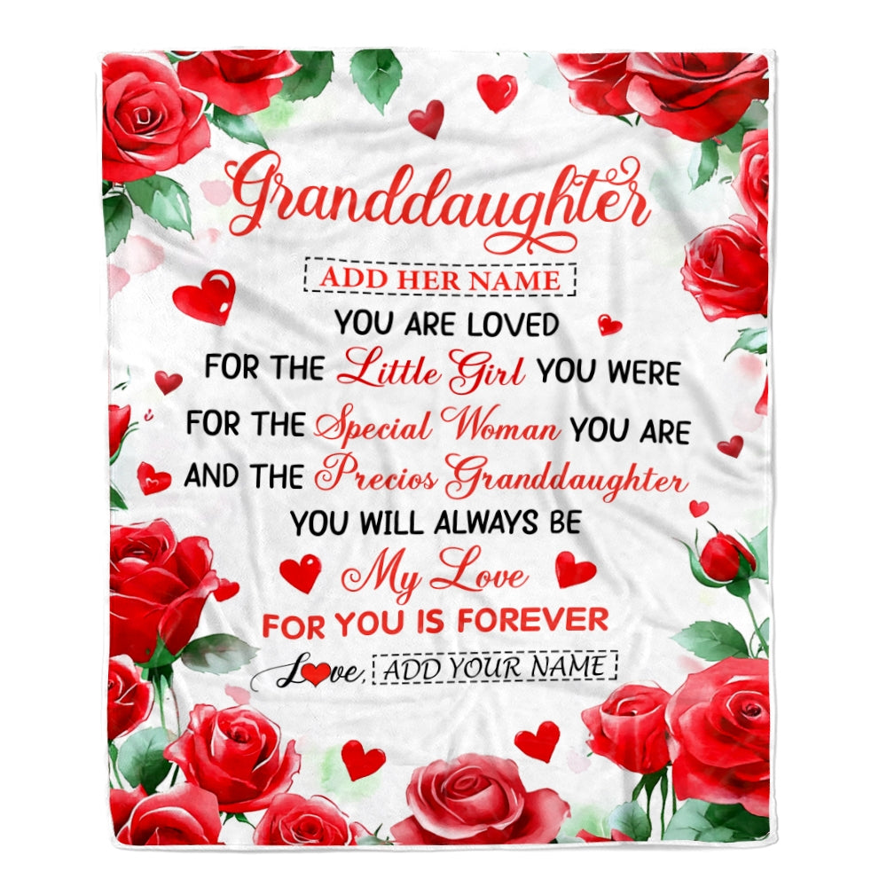Personalized To My Granddaughter Gifts Blanket From Grandma Grandpa Rose Flower Present For Adult Birthday Gifts For Granddaughter Christmas Fleece Blanket | siriusteestore