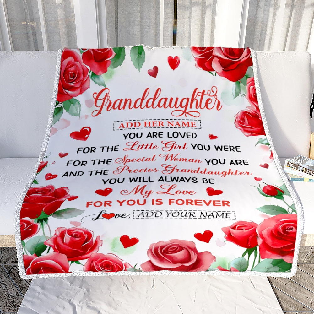 Personalized To My Granddaughter Gifts Blanket From Grandma Grandpa Rose Flower Present For Adult Birthday Gifts For Granddaughter Christmas Fleece Blanket | siriusteestore