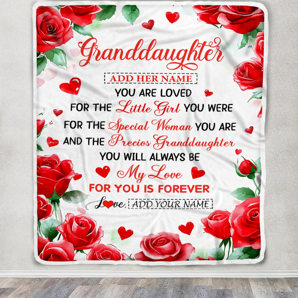 Personalized To My Granddaughter Gifts Blanket From Grandma Grandpa Rose Flower Present For Adult Birthday Gifts For Granddaughter Christmas Fleece Blanket | siriusteestore