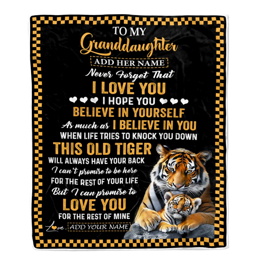 Personalized To My Granddaughter Gifts Blanket From Grandma Grandpa This Old Tiger Love You Granddaughter Birthday Gifts Graduation Christmas Fleece Blanket | siriusteestore