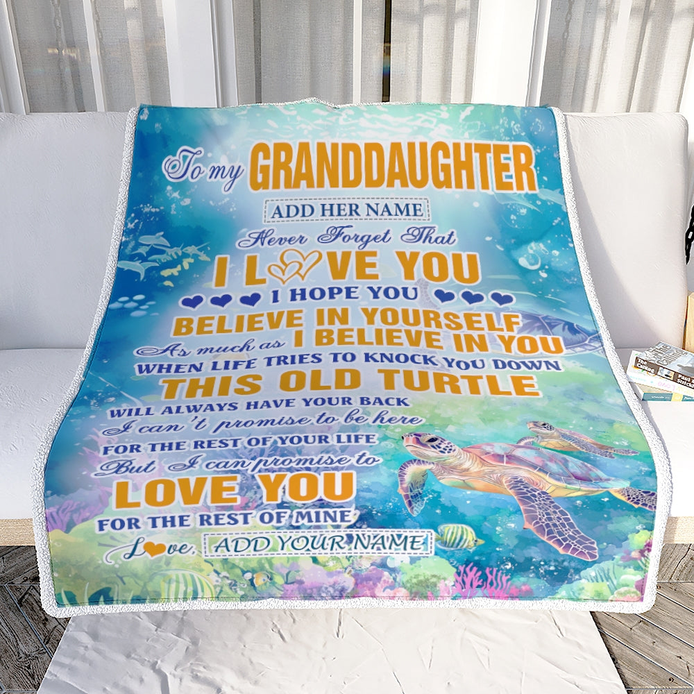 Personalized To My Granddaughter Gifts Blanket From Grandma Grandpa This Old Turtle Love You Granddaughter Birthday Gifts Graduation Christmas Fleece Blanket | siriusteestore